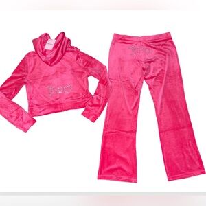 JUICY COUTURE PINK PARTY OG BLING RHINESTONE VELOUR TRACKSUIT SWEATSUIT LRG NWT